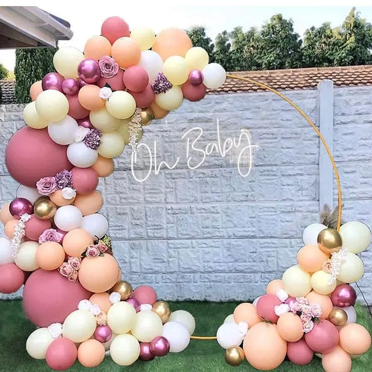 LC Supplies Decoration 6FT 6.6FT 7.2FT Metal Arched Balloon Frame Backdrop Stand Gold Floral Wedding Arch