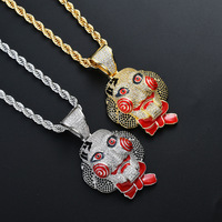 BES Collier pendentif petite taille en laiton serti de zircone cubique, motif masque de scie, personnage de film d'horreur, bijoux hip-hop pour hommes rappeurs