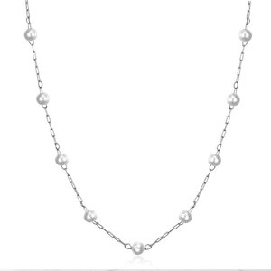 Cadena de suéter de moda, cadena dorada con perlas de imitación, collar de clavícula, diseño geométrico en forma de bola, sencillo y versátil para uso diario - Product Image 4