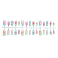Faux ongles à presser en gros, style plage, courts, forme amande, avec hibiscus et étoile de mer, réutilisables, en acrylique, pour femmes