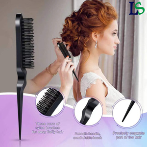 Peigne démêlant à queue personnalisé pour coiffure, ajoute du volume, 3 rangées <span class=keywords><strong>de</strong></span> dents, <span class=keywords><strong>en</strong></span> plastique noir, <span class=keywords><strong>brosse</strong></span> à cheveux <span class=keywords><strong>de</strong></span> salon pour le coiffage et le tapissage - Product Image 1