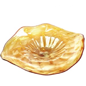 ชามแก้วเป่ามือทรงไม่สมมาตรสีแดง จานเสิร์ฟตกแต่งลายดอกไม้ ของตกแต่งบ้าน - Product Image 6