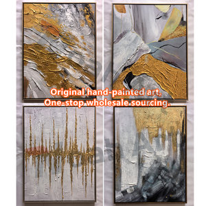 Dipinto Astratto Dorato su <span class=keywords><strong>Tela</strong></span>, Arte da Parete Materica, Dipinto con Foglia d'Oro, Decorazione Murale Boho, Grande Quadro Moderno e Luminoso per Hotel - Product Image 4