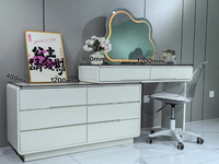 Table de maquillage contemporaine en MDF laqué avec miroir éclairé et tiroirs pour hôtels (personnalisable)