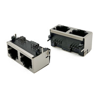 Konektor RJ45 PCB Female 56LED Coorle Cat5e Network Modular Jack 2 Port 8P8C Pin Berlapis Emas Pitch 1.02mm Side Entry Shielded