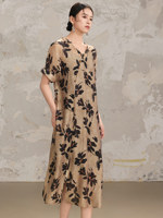 Robe Vintage en Lin Boutonnée pour Femme, Nouvelle Collection Été 2026, Coupe Ample, Design Vieilli, Imprimé Floral Style Chinois, Robe Haut de Gamme