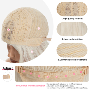 Peluca sintética para mujer al por mayor, rubia rizada de alta calidad con <span class=keywords><strong>pelo</strong></span> ondulado largo y recto y flequillo, resistente al calor - Product Image 4