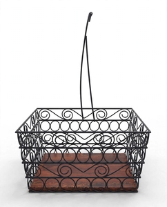Corbeille à fruits carrée écologique en fil métallique avec support pour bananes et base en bois de manguier, noir, pour comptoir de cuisine - Product Image 1