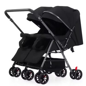 Double Stroller Side by Side Double Pushchair Pram Portable Foldable Linen & Oxford Fabric Stainless Steel <b>Frame</b> - Product Image 1