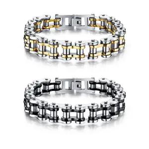 Punk Rock Titanium Motorcycle Bracelets Men's Bangle with Multiple Colors 316L Stainless Steel Gold and Silver Jewelry