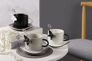 Solhui Ins nórdico lindo mariposa cerámica taza de café y platillo <span class=keywords><strong>ste</strong></span> exquisito juego de tazas de té de la tarde - Product Image 6