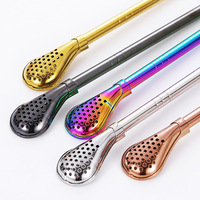 18/8 acier inoxydable réutilisable métal paille cuillère pratique Drinkware accessoires avec filtre cuillère pour facile à boire