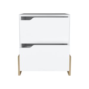 DB Haines Modern White/Macadamia Mesita de noche de 2 cajones con base resistente Depot E-Shop Panel de mesa Estilo madera para uso en apartamentos - Product Image 2