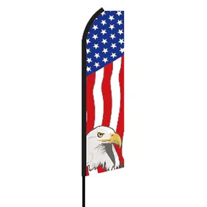 Bandera de pluma personalizada, 130G, doble cara de punto con varilla de fibra de vidrio, soporte de tinte de sublimación, Bandera de pluma de águila americana