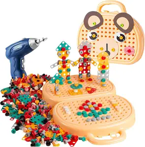 GL Educational Toy Workshop Games Creative Building Toys Mosaic Drill Set Power Tools For Kids With Screwdriver Toolbox Toy