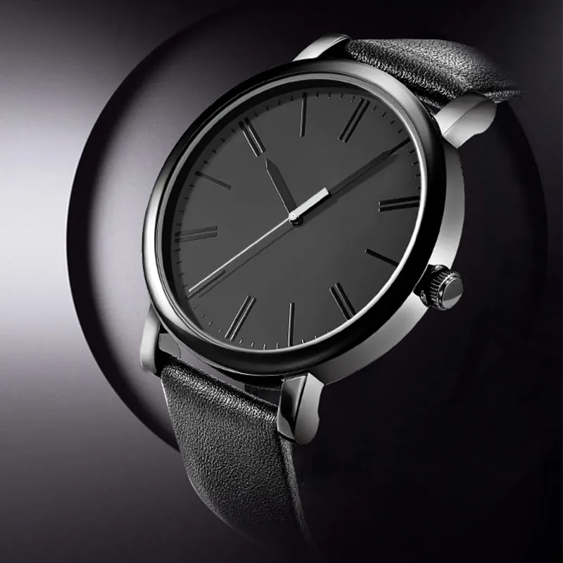 Saffier Glas Horloge Rvs Horloge Custom Logo Minimal Heren Zwart Horloge
