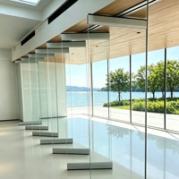 Porte pliante sans cadre en alliage aluminium-magnésium sans rail, fenêtre de balcon pliante panoramique, vitrine de café pliable