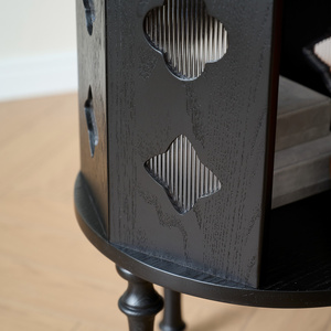 Vintage Style Solid Wood <b>Side</b> <b>Table</b> With Storage For Living Room Coffee <b>Table</b> Minimalist <b>Black</b> Retro Design - Product Image 2