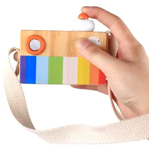 Simulation Decoration Fashion Pendant Wholesale Custom Portable Cute Pretend Play Toy Baby Hanging Kids Wooden Camera Toys