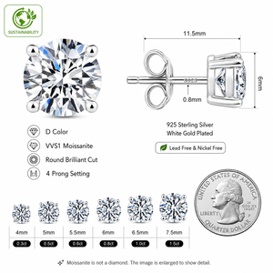 Luxury Moissanite <b>Stud</b> 1ct VVS Brilliant Cut 925 Sterling <b>Silver</b> Rhodium Plated Men Women Flower Cluster Halo Diamond Earrings - Product Image 4