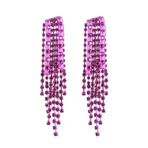 Luxury purple drop tassels diamond jewelry gift custom earrings for women