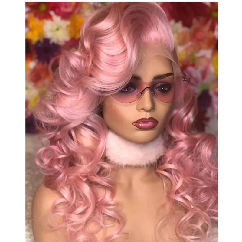 हेलोवीन पार्टी wigs मानव कुंवारी बाल ब्राजील रेमी शरीर लहर गुलाबी रंग बाल फीता सामने काले महिलाओं के लिए wigs
