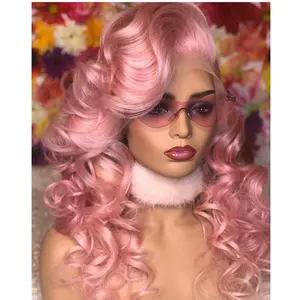 Halloween Party Wigs Human Virgin Hair Remy Body Wave Pink Color Hair Lace Front Wigs for Black Brazilian Women Long Swiss Lace