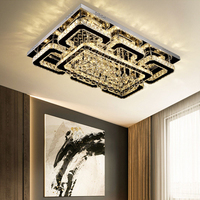 Plafonnier LED carré rectangulaire en cristal moderne de luxe Alimentation CA Décoration intérieure pour chambre à coucher Salon Lustres suspendus