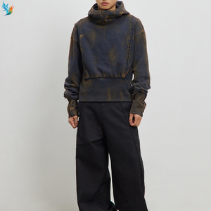 <span class=keywords><strong>Sudadera</strong></span> con capucha corta para hombre, estilo grunge urbano, con dobladillo sin rematar, lavado mineral color óxido y diseño desestructurado - Product Image 4