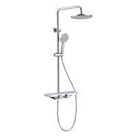 Colonne de douche classique en cuivre poli avec jet pluie et grande étagère de rangement en verre, pour maison et hôtel