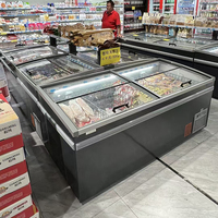 Congélateur commercial Dégivrage automatique Congélateur d'îlot à porte coulissante en verre Congélateur de type combiné horizontal de supermarché