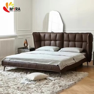 Высококачественная современная кожаная деревянная мебель: роскошная кровать размера King Size с двойной обивкой - Product Image 1