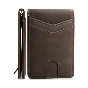 Genuine Leather Money Clip Front Pocket Wallet RFID Blocking Wallet With Strong Magnet