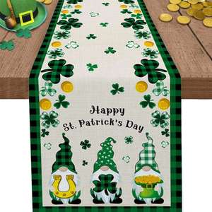 Green Four-Leaf Clover Printed Shamrock St. Patrick's Day <b>Runner</b> Woven Home Use <b>Dining</b> <b>Table</b> Accessory Seasonal Kitchen - Product Image 4