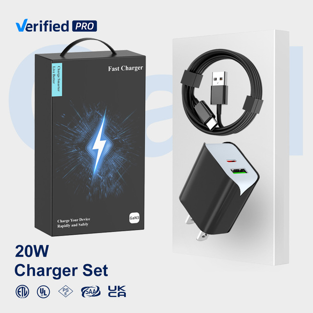 TKT 20W Dual Port USB Type-C PD OVP/OTP Fast Charger Adapter with Cable for Laptops and Mobile Phones CE/FCC Certified