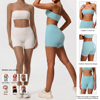 Ensemble de yoga 2 pièces pour femme : Soutien-gorge de sport sans bretelles respirant et léger + Short cycliste taille haute sans couture pour la gym