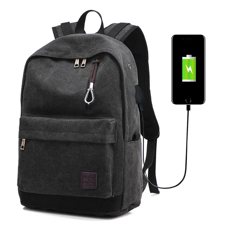 cheap 15.6 inch student new arrival china wholesale business canvas laptop backpack with usb charger port customized logo