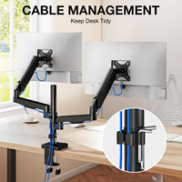 Neuer Langer Doppelmonitor-Arm aus Legierungsstahl mit Gasfeder, 17-34 Zoll, Klemm- und Ösenmontage, Gebogen, Kompatibel mit Maximalhöhe 670mm, Kabel