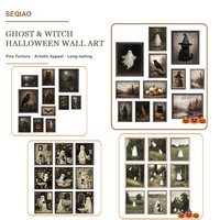 Tableau mural Halloween sur toile, motif chat noir, fantôme, citrouille, style vintage rétro, décoration de galerie, impression automne effrayante style ferme pour la maison et la salle de bain
