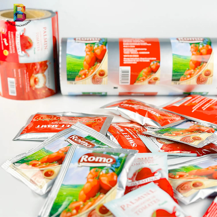 Custom Logo Food Grade Plastic Flexible Packaging Film For Sauce Spice Tomato Paste Ketchup Packaging Film Roll