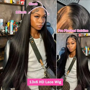 Peluca de Cabello Humano con Frontal de Encaje HD 5x5, Densidad 250%, Sin Pegamento, 13x4 13x6, Cabello Liso, Pre-Desplumada, Lista para Usar - Product Image 5