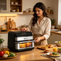 Freidora de Aire Anbolife de 10L con Doble Cesta, 2400W, Pantalla Táctil, 8 Ajustes Preestablecidos, Acero Inoxidable, Cocina sin Aceite, DUAL COOK SYNC FINISH OEM ODM
