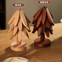 Sous-verre personnalisable écologique en bois porte-théière en forme d'arbre ensemble de dessous de plat pliant résistant à la chaleur porte-gobelet d'arbre de noël