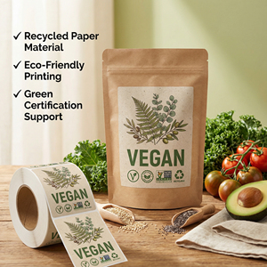 Rouleau d'étiquettes alimentaires autocollantes écologiques, autocollant personnalisé pour produits naturels et biologiques pour les marques végétariennes et écologiques - Product Image 1