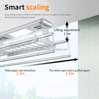 Séchoir à linge électrique intelligent pliable en aluminium argenté à fixation au plafond, multifonctionnel pour salon