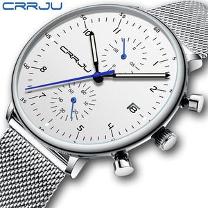 Reloj para hombre CRRJU, reloj de pulsera de acero inoxidable de marca superior de lujo para hombre, relojes de cuarzo con fecha resistentes al agua para hombre, reloj Masculino - Product Image 1