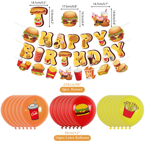 Decoración para Fiesta de Cumpleaños de Comida Rápida: Banderas de <span class=keywords><strong>Hamburguesas</strong></span>, Guirnaldas, Centros de Mesa de Panal, Adornos para Cupcakes y Pasteles, Globos Impresos y Juguetes Decorativos - Product Image 5