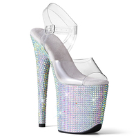 Talons aiguilles sexy de 8 pouces en PVC transparent avec plateforme, décorés de strass, antidérapants et légers pour la danse exotique sur scène