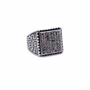 Men's <b>Titanium</b> Steel <b>Ring</b> Geometric Pattern Micro Pave <b>Black</b> Gemstone Fashion Jewelry Gift - Product Image 1