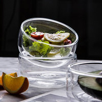 Bol en verre transparent centrifuge fait main, résistant à la chaleur, compatible lave-vaisselle, écologique, pour micro-ondes, salade, fruits, crème glacée